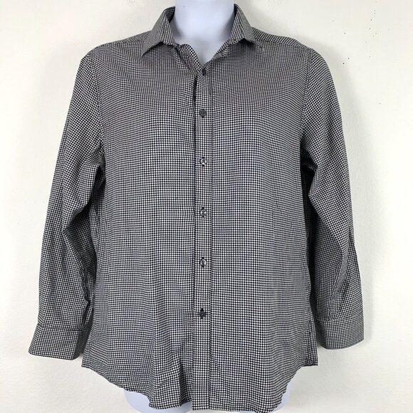 Bar III Size Large Button Up Shirt Houndstooth Black White Slim Fit Stretch Top - Picture 5 of 5